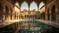 Luxurious 3d Render Of Arab Courtyard At Alhambra In Mannerist Style