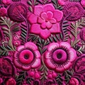 Luxurious Dark Pink Embroidered Wall Hangings With Mexican Muralism Motifs