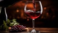 Luxurious dark red wine being poured into a glass, close up shot with a captivating dark background