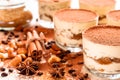 Luxurious dessert Tiramisu in a glass decorated with mint Royalty Free Stock Photo