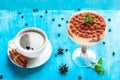 Luxurious dessert Tiramisu in a glass decorated with mint, space for text Royalty Free Stock Photo