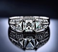 Luxurious Diamond Ring Isolated on Black Background. Engagement or Wedding Ring. Generative Ai. Ai