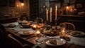 A luxurious dinner party with elegant decor and candlelight ambiance generated by AI