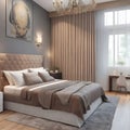 luxurious double bedroom in brown and gray colors