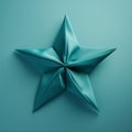 Luxurious Drapery: Blue Origami Star On Green Background