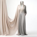 Luxurious Drapery: Light Grey Dress And White Shawl Mannequin