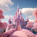 luxurious dream beautiful Pink castle soft and dreamy tones Generative AI