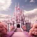 luxurious dream beautiful Pink castle soft and dreamy tones Generative AI