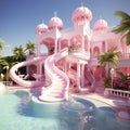 luxurious dream Pink house mansion with a beautiful pool Generative AI Royalty Free Stock Photo