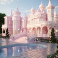 luxurious dream Pink house mansion with a beautiful pool Generative AI Royalty Free Stock Photo