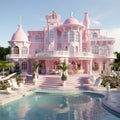 luxurious dream Pink house mansion with a beautiful pool Generative AI Royalty Free Stock Photo