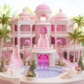 luxurious dream Pink house mansion with a beautiful pool Generative AI Royalty Free Stock Photo