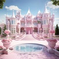 luxurious dream Pink house mansion with a beautiful pool Generative AI Royalty Free Stock Photo