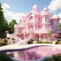 luxurious dream Pink house mansion with a beautiful pool Generative AI Royalty Free Stock Photo