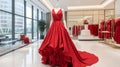 Luxurious dress display at shopping mall with free copy space, fashion boutique showcase Royalty Free Stock Photo