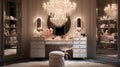 A luxurious dressing room, illuminated by a crystal chandelier. Royalty Free Stock Photo