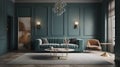 Luxurious Dusty Blue and Olive Green Interior Design: Award-Winning, Shiny Walls, Bionic and White with HD 8K and Stylize