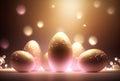 Luxurious Easter backgroundwith stylized golden eggs and soft purple light, generative ai