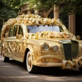 Luxurious Elegance: Opulent Golden Details, Ornate Patterns, and Cascading Floral Embellishments