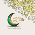 Luxurious and elegant design Ramadan kareem with arabic calligraphy, crescent moon and Islamic ornamental colorful detail of Royalty Free Stock Photo