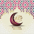 Luxurious and elegant design Ramadan kareem with arabic calligraphy, crescent moon and mosque line Islamic ornamental colorful Royalty Free Stock Photo