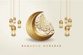 Luxurious and elegant design Ramadan kareem with arabic calligraphy, crescent moon, traditional and Islamic ornamental colorful Royalty Free Stock Photo