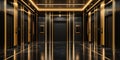 Luxurious elevator lobby with black marble flooring and golden accents Royalty Free Stock Photo