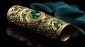 Luxurious Emerald Cuff With Ornate Gold Design - Handcrafted Elegance