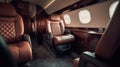 Luxurious expensive leather interior, business class, first, inside private jet Royalty Free Stock Photo