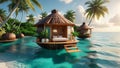 Luxurious Floating Coconut Hut Overwater Bungalow Royalty Free Stock Photo
