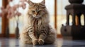 Luxurious Fluffy Cat In Restrained Serenity