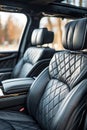 Luxurious front view black leather back passenger seats in modern stylish luxury car Royalty Free Stock Photo