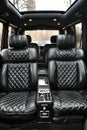 Luxurious front view black leather back passenger seats in modern stylish luxury car Royalty Free Stock Photo