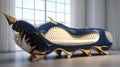 Luxurious Futuristic Dragon-inspired Sofa With Blue And Gold Spikes