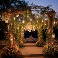 Luxurious garden wedding set under an elegant pergola