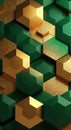 Luxurious geometric pattern of emerald green and gold hexagons with textured surfaces Royalty Free Stock Photo