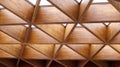 Luxurious geometric wooden triangles in construction. The concept of modern architecture, design and interior. Wood background.
