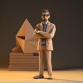 Luxurious Geometry: 3d Model Of Man Standing Next To Stack Of Notebooks