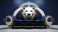 Luxurious Geometry: A Majestic Bear Head On A Blue Throne