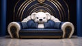 Luxurious Geometry: A Stunning 8k 3d Teddy Bear On A Blue Couch Royalty Free Stock Photo