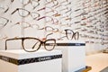 Luxurious glasses in optician shop Royalty Free Stock Photo