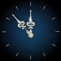 Luxurious Gold and Diamond Clock Hands on Dark Blue Background Royalty Free Stock Photo