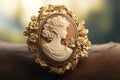 Luxurious gold pattern on an antique cameo brooch Royalty Free Stock Photo