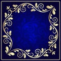 Luxurious gold pattern frame on a dark blue background Royalty Free Stock Photo