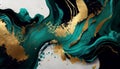 Luxurious Gold & Teal Marble Ink Abstract Art Background from Exquisite Original Painting, with Smooth Marble Pattern of Ombre Alc