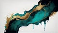 Luxurious Gold & Teal Marble Ink Abstract Art Background from Exquisite Original Painting, with Smooth Marble Pattern of Ombre Alc