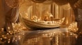 Golden Elegance Boat-Themed Wedding Wallpaper, Generative AI