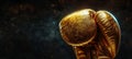 Luxurious Golden boxing glove with a shimmering effect on sparkling bokeh background. Concept of victory and success in Royalty Free Stock Photo