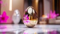 luxurious golden easter egg on marble surface Royalty Free Stock Photo