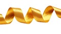 Luxurious golden satin ribbon on a pure white background.